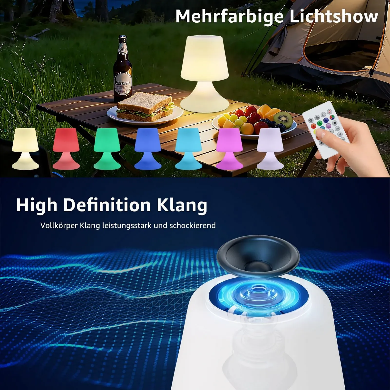 Настільна лампа uuffoo LED акумуляторна IP44 8 кольорів RGB з динаміком USB-C Біла, фото №3