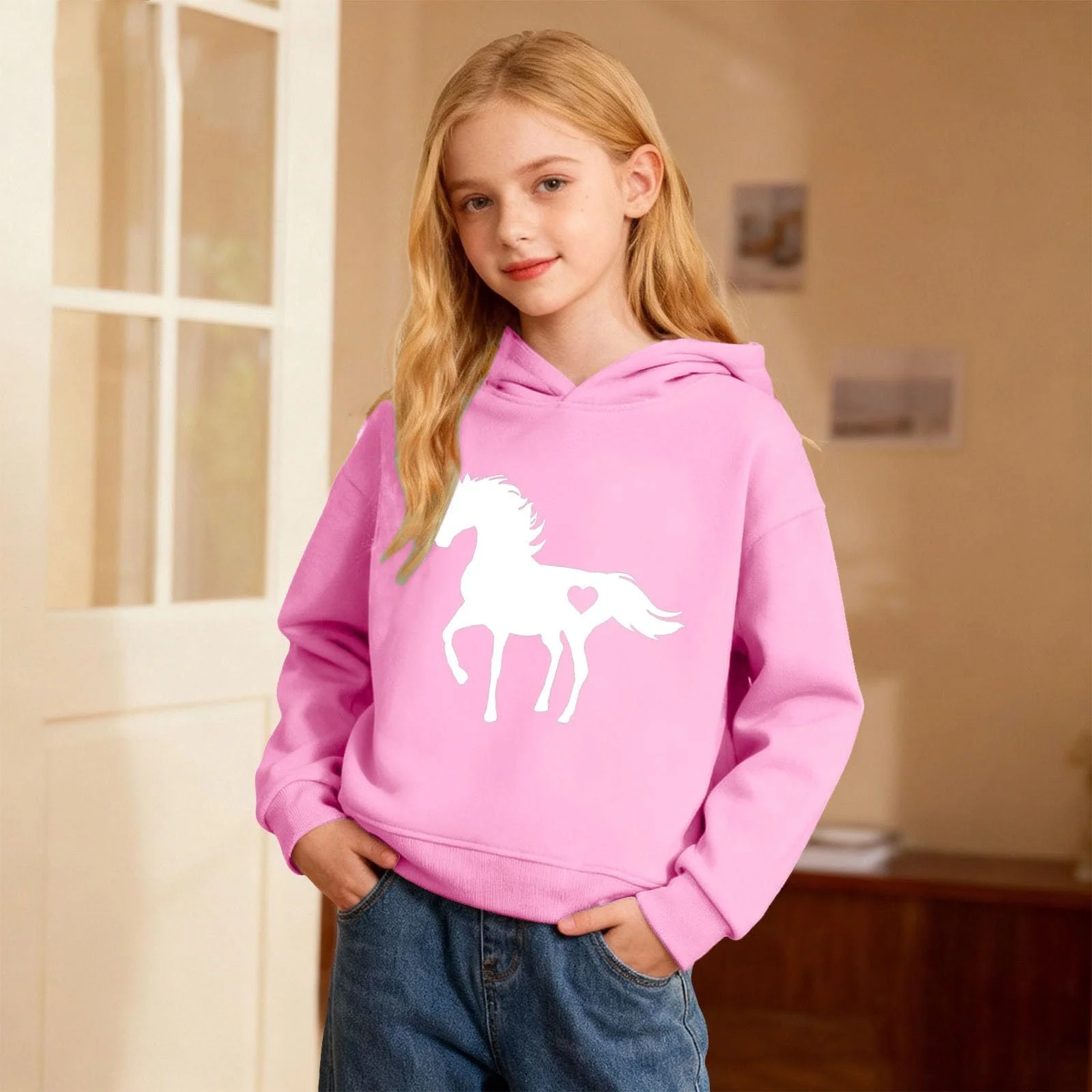 Худи Толстовка для девочки Теплая куртка с капюшоном Карманы Мешковатые спортивные худи Теплый свитшот с капюшоном Карманы Мешковатые спортивные худи Повседневный пуловер Худи Детский, фото №3