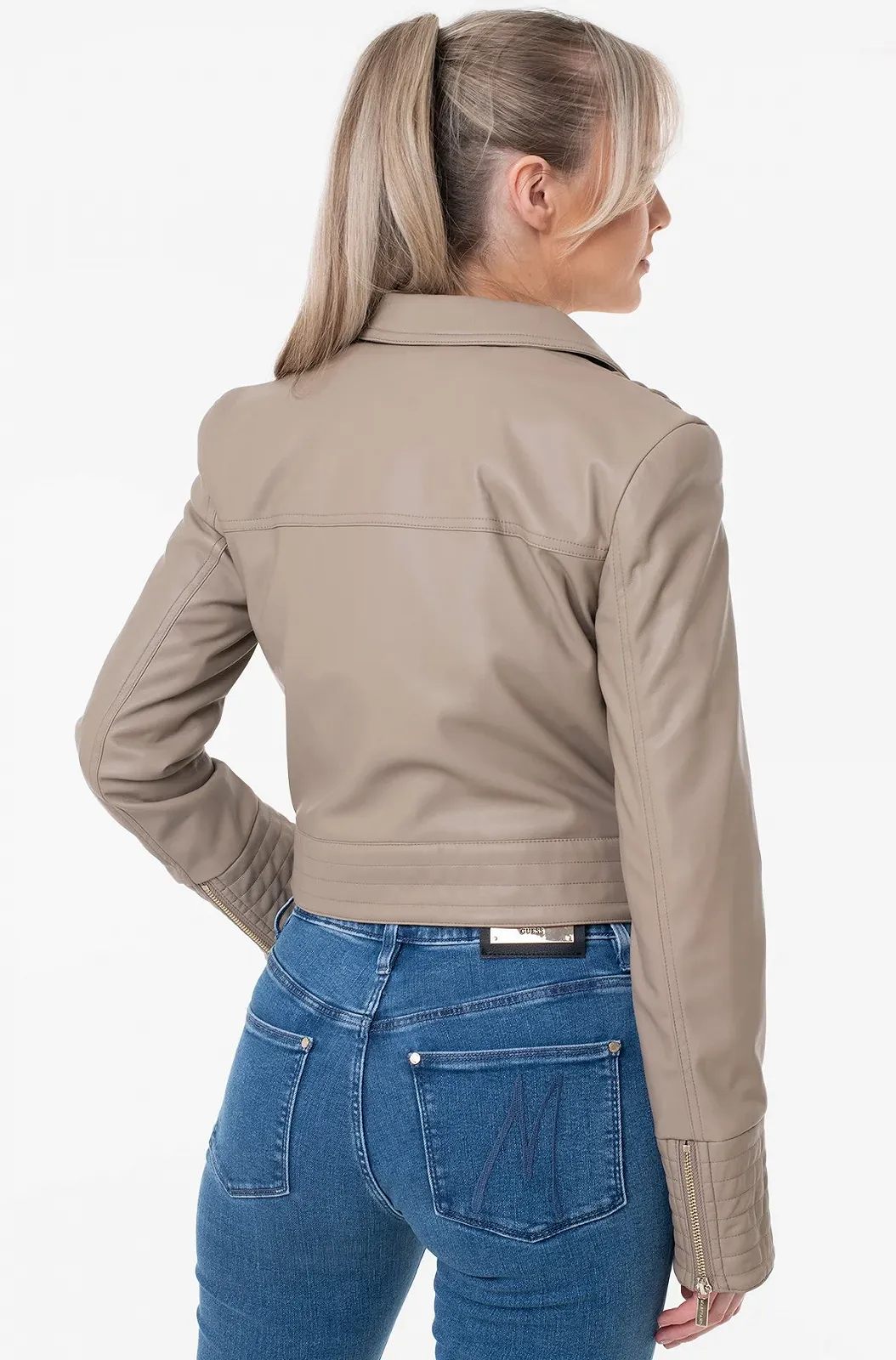 Жіноча щкіряна байкерська куртка Guess by Marciano smart-casual Сіро-коричневий - 42, фото №5