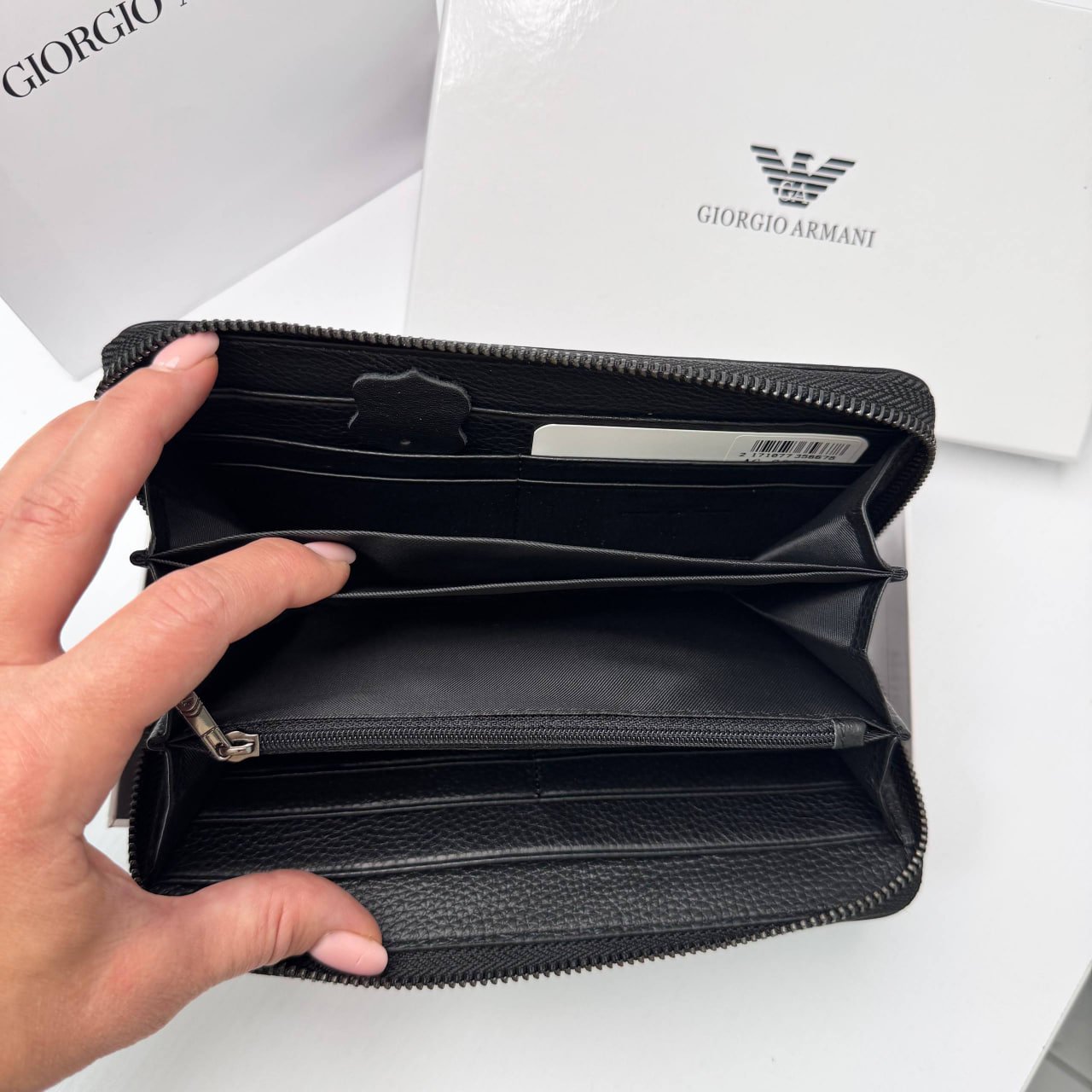 Чоловічий шкіряний гаманець на блискавці Giorgio Armani клатч на замку армані, фото №4