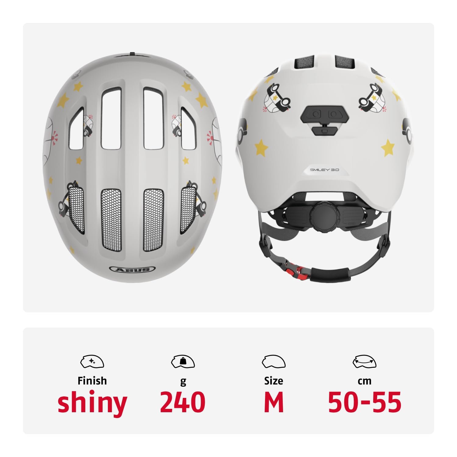 Шолом велосипедний дитячий ABUS Smiley 3.0, сірий з малюнком машинки (сіра поліція), розмір M, 50-55 см, фото №3