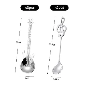 Ложка кофейная 5 шт гитара и 1 шт музыкальная нота, Серебристый synthetic.ua - Фото 1