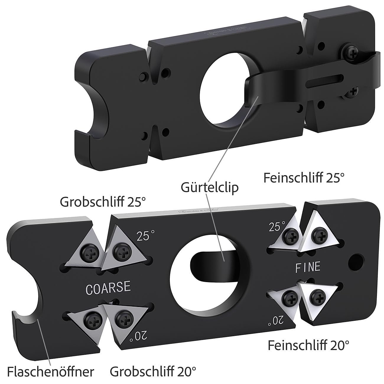 Точилка для ножей Rosenstein & Söhne EDC 6-в-1 компактная с открывалкой и клипсой Black, фото №4