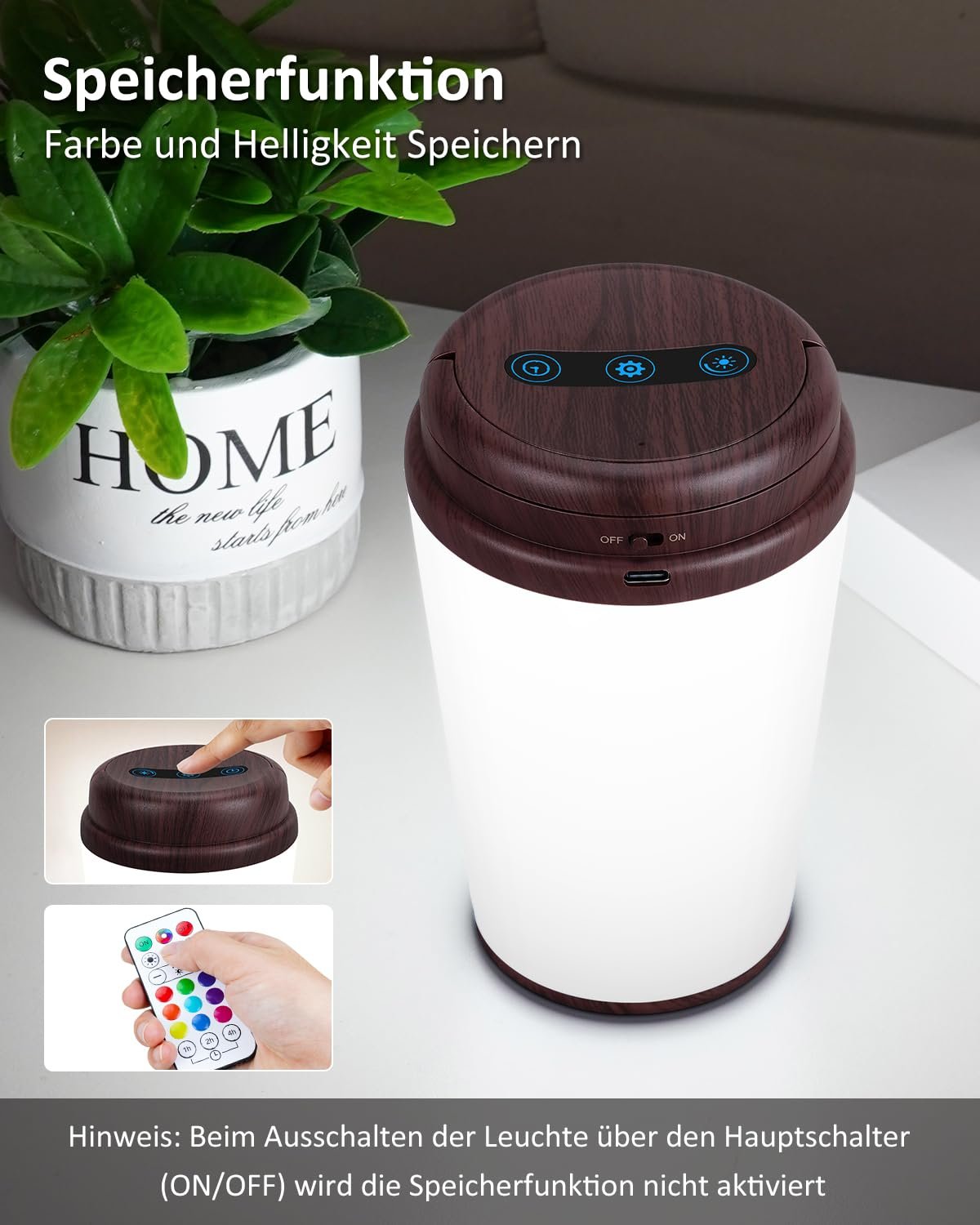 Настільна лампа REYLAX Bedside Lamp сенсорна з регульованою яскравістю 3 колірні температури з пультом ДК LED бездротова USB акумуляторна з таймером та функцією пам'яті, фото №5