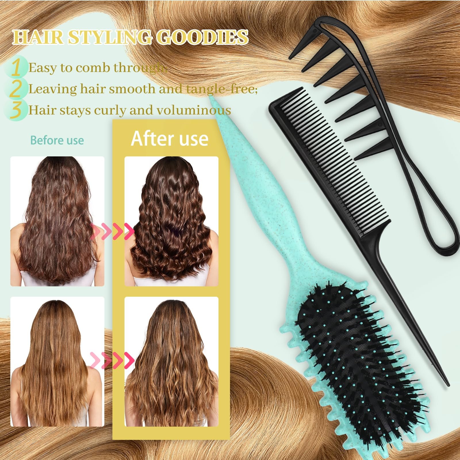 Щітка для волосся Curl Brand Серія Bounce Curly Define Curling Brush Detangler Brush Define Styling Brush для розплутування, надання форми та визначення для жінок і чоловіків, фото №6