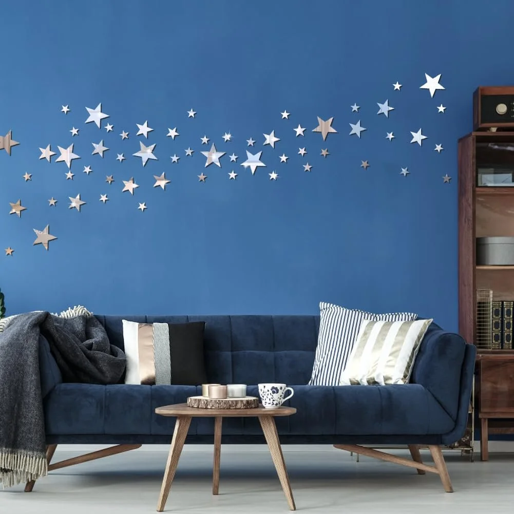 Наклейка на стену Зеркальные звезды 3D Акриловая Серебристая 40 шт., фото №1