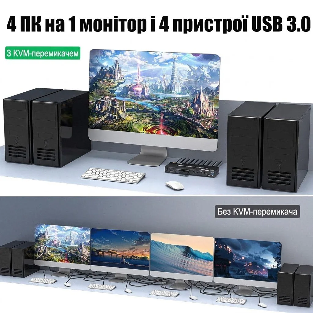 KVM-перемикач YOUTINGHDAV HDMI 4K@60Hz 4 порти USB 3.0, фото №5