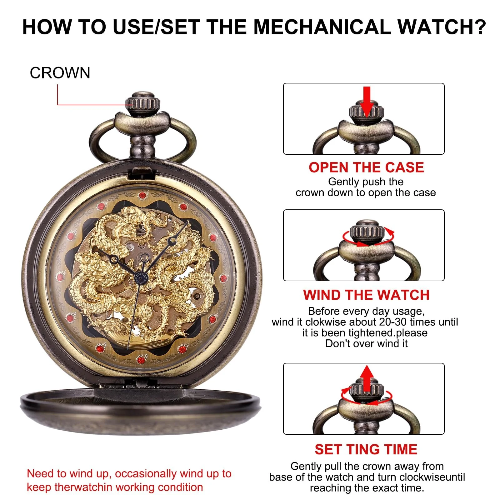 Кишеньковий годинник ManChDa Механічний ручний завод, римські цифри, антикварний, фото №4