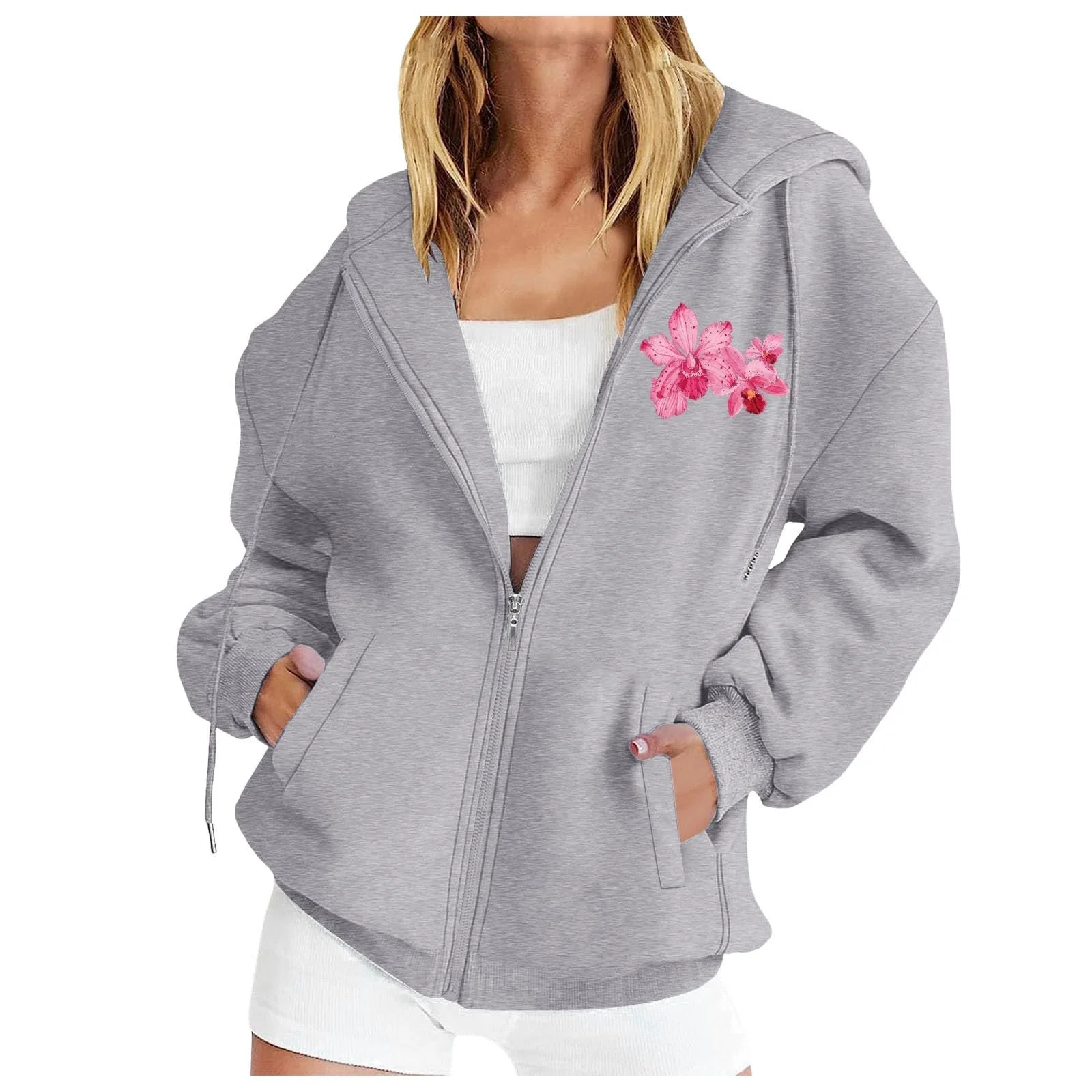 Женская Толстовка Спортивная Куртка с Капюшоном Повседневная Куртка с Капюшоном Oversize Пуловер Свитшот Толстовка на Молнии Спортивная Куртка Y2k Куртка с Капюшоном Осень-Зима на Молнии, фото №1