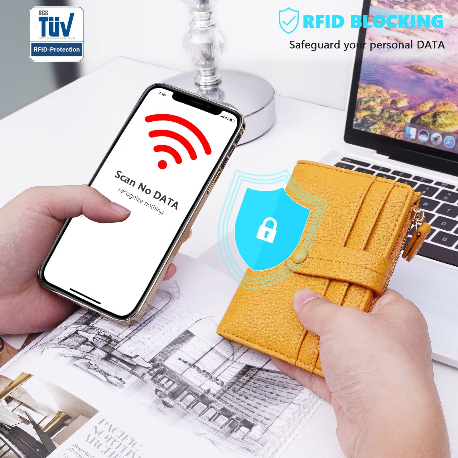 Кошелек HKCLUF Маленький для женщин Кожаный RFID блокировка Держатель кредитных карт Бифолд Женский кошелек для монет с кисточкой, 02-желтый, S, Modern, фото №8