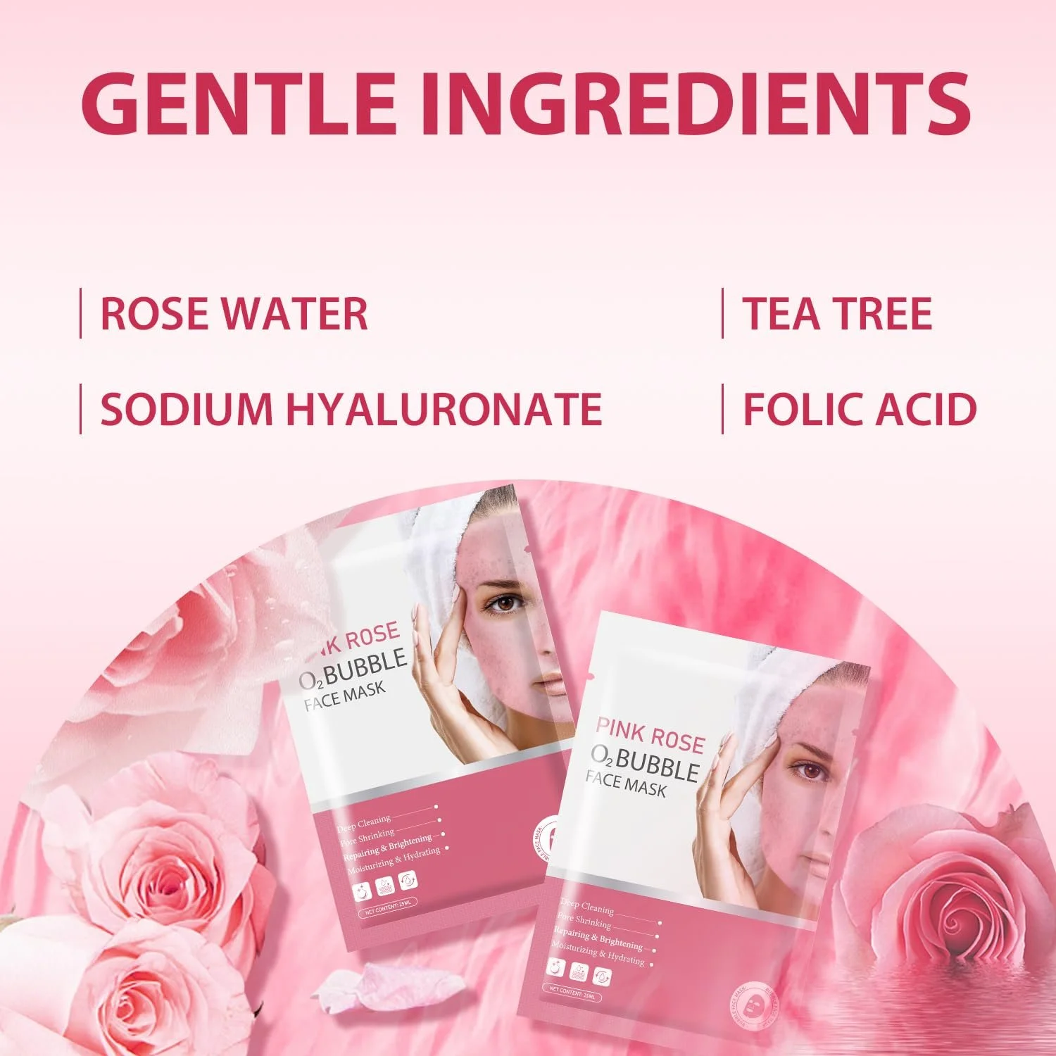 Маска для обличчя пінна Pack of 10 Pink Rose O2 бульбашкова Очищення та омолодження, фото №5