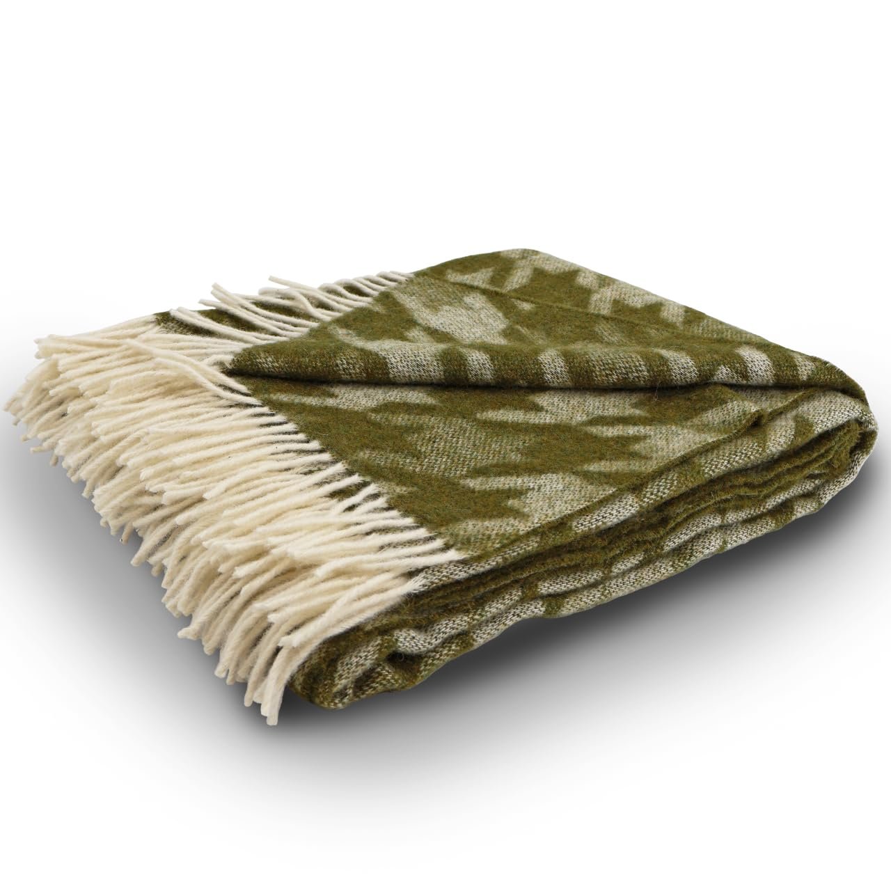 Одеяло GLAESER Fair de Luxe, Одеяло для дивана, Одеяло для кушетки, Мягкое покрывало, Пушистое и приятное (Новозеландская шерсть, Bianco V-Olive Drab 3), фото №4