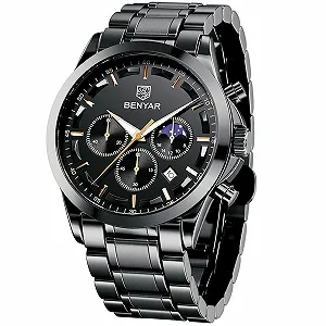 Годинник Benyar Chronograph Analog Quartz Waterproof Date Business Dress Elegant Gift for Men - Фото 1