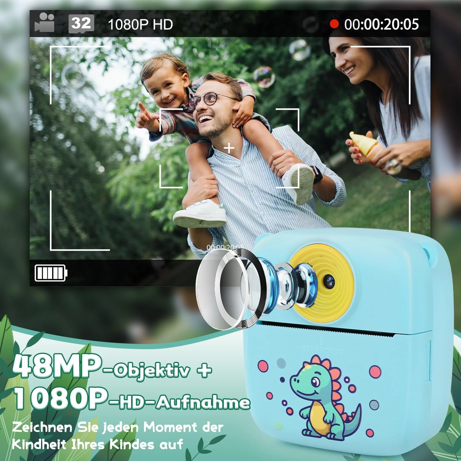 Дитяча фотокамера мгновенной печати 48MP Blue 32GB, фото №3