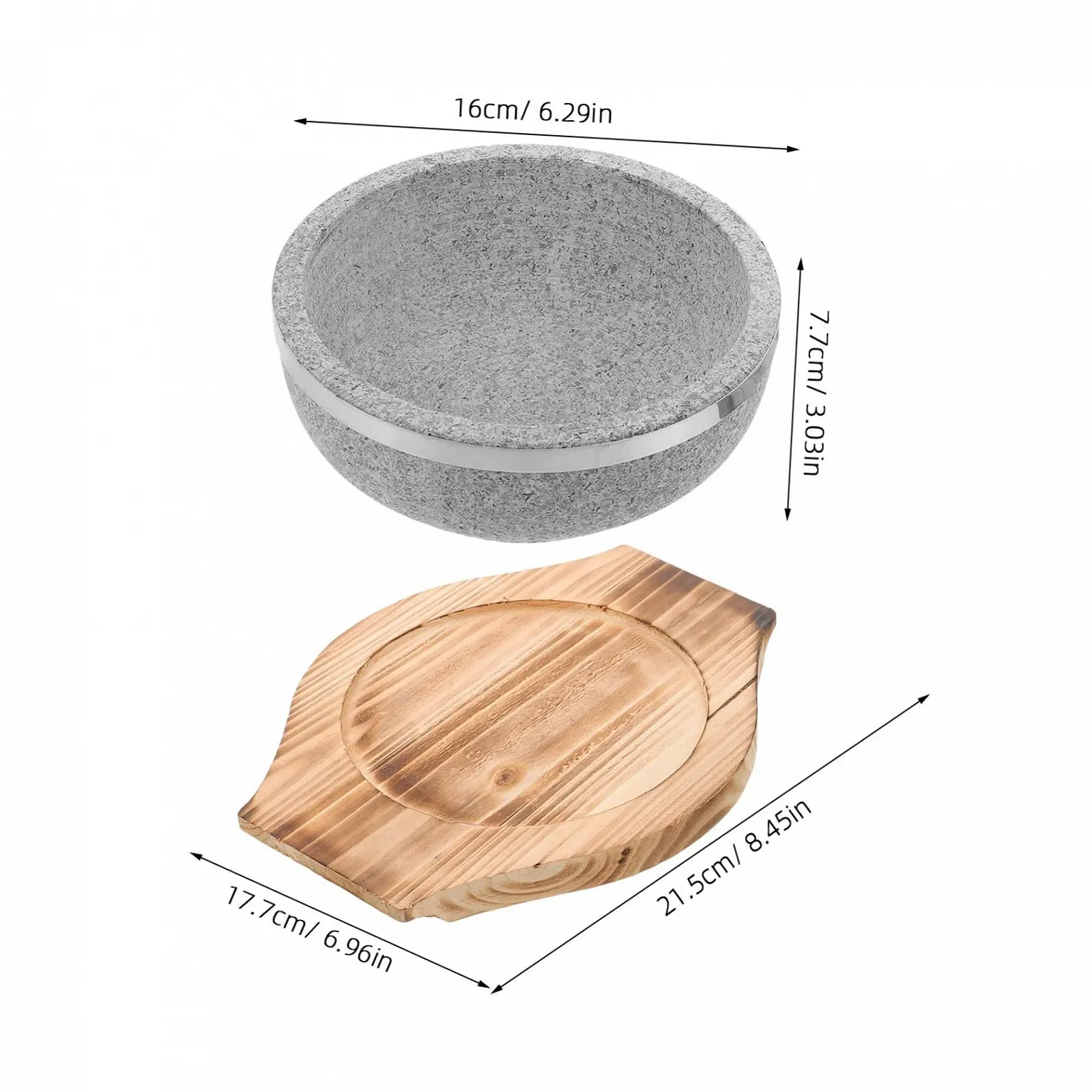 Горшок каменный с деревянной подставкой для бибимбапа большой жаропрочный, фото №2