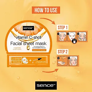 Тканевая Маска для Лица Sence 2-Step Vitamin C с 4 видами гиалуроновой кислоты и маслом моринги (3 шт. в упаковке) synthetic.ua - Фото 1