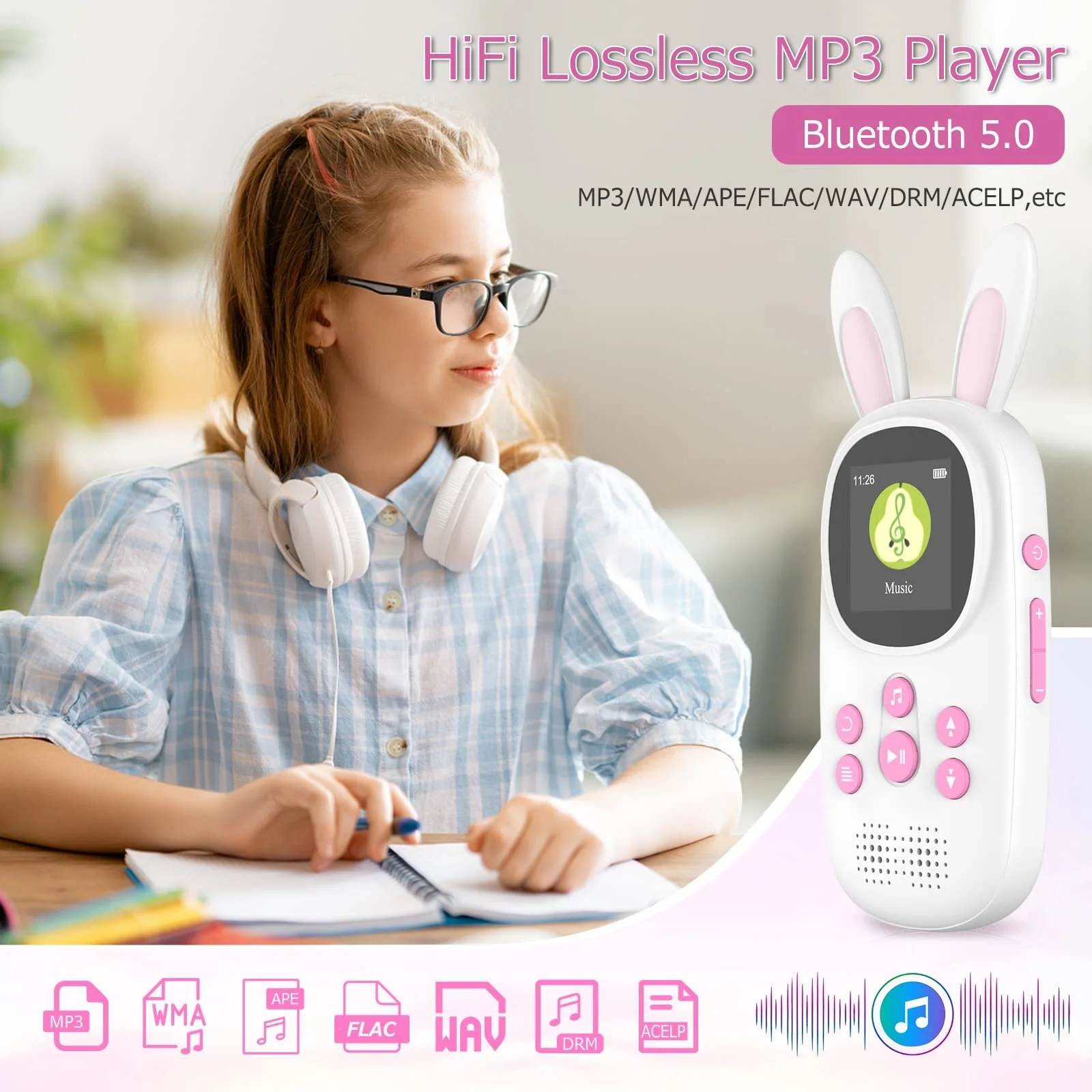 MP3-плеер Niedlicher Hase 32GB Bluetooth с наушниками и динамиком, с FM-радио, записями, будильником, шагомером, секундомером, фото №2
