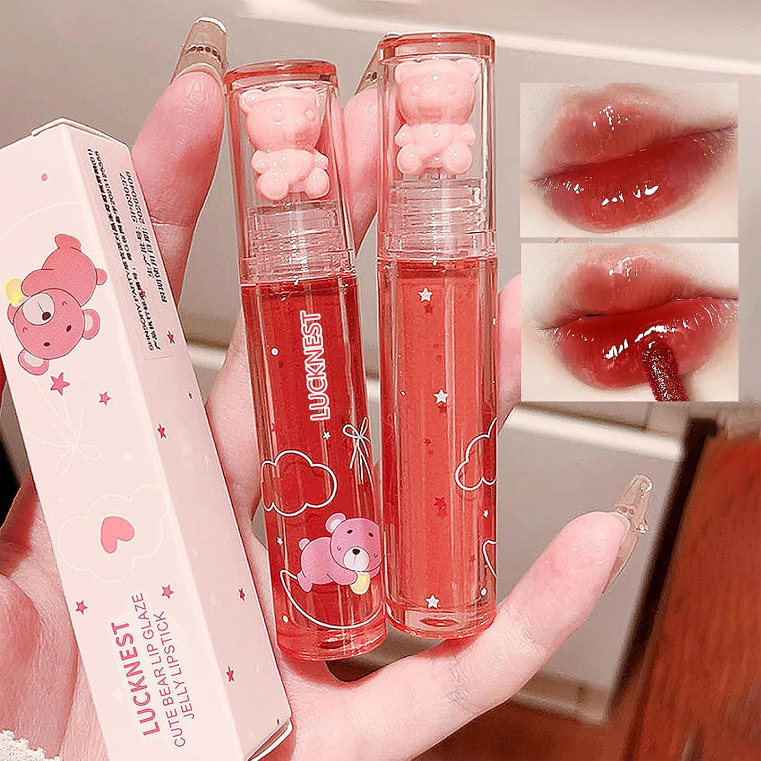 Жидкая помада Bear Lip Glaze Cute Bear Увлажняющий Водостойкий Долговременный Румяна Набор из 4 штук, фото №2