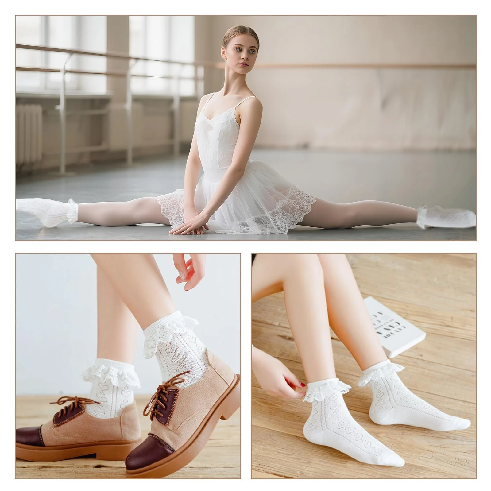 Носки с рюшами, 3 пары, для женщин и девочек, хлопковые вязаные кружевные носки в форме сердца, носки-принцессы для вечеринок и повседневной носки, белые, фото №7 Носки с рюшами, 3 пары, для женщин и девочек, хлопковые вязаные кружевные носки в форме сердца, носки-принцессы для вечеринок и повседневной носки, белые, фото №7
