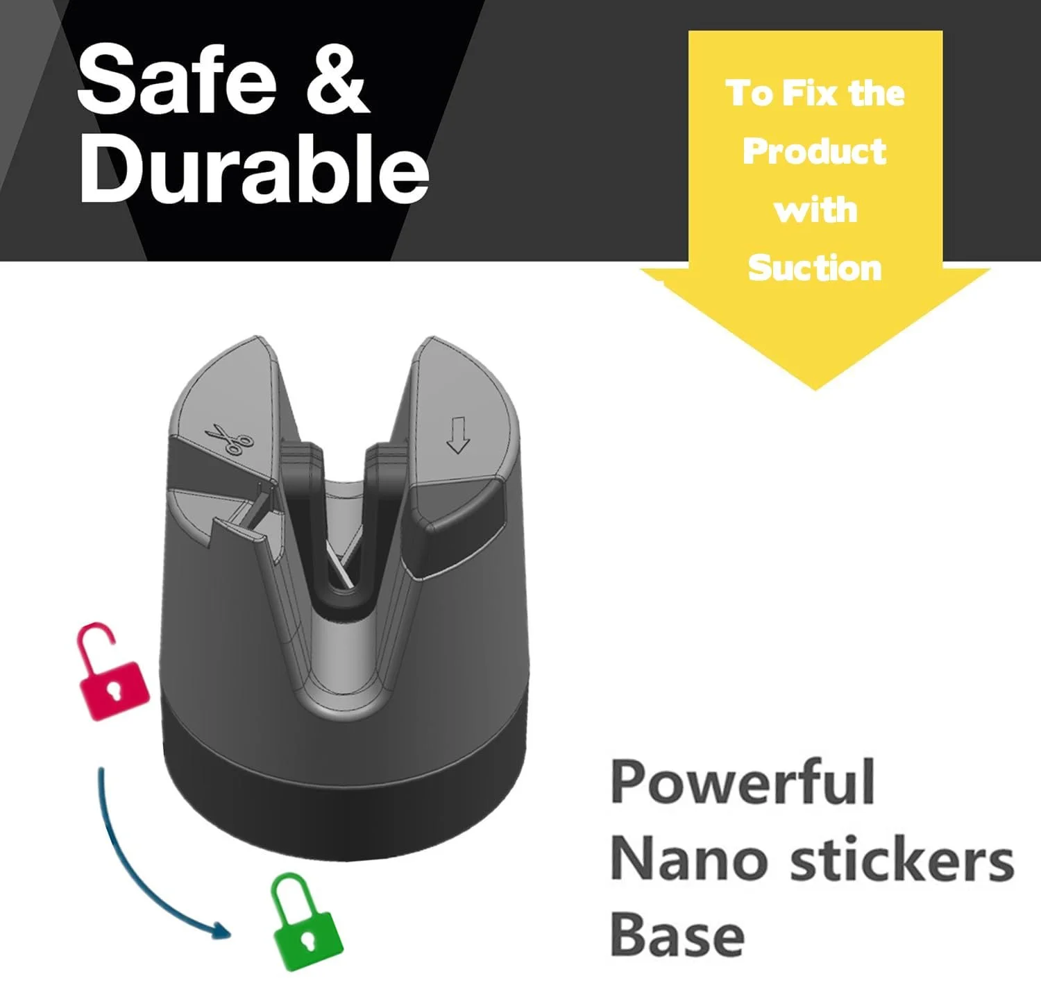 Точило для ножів VITEVER з присоскою для прямих, серрейторних ножів та ножиць сіра, фото №5