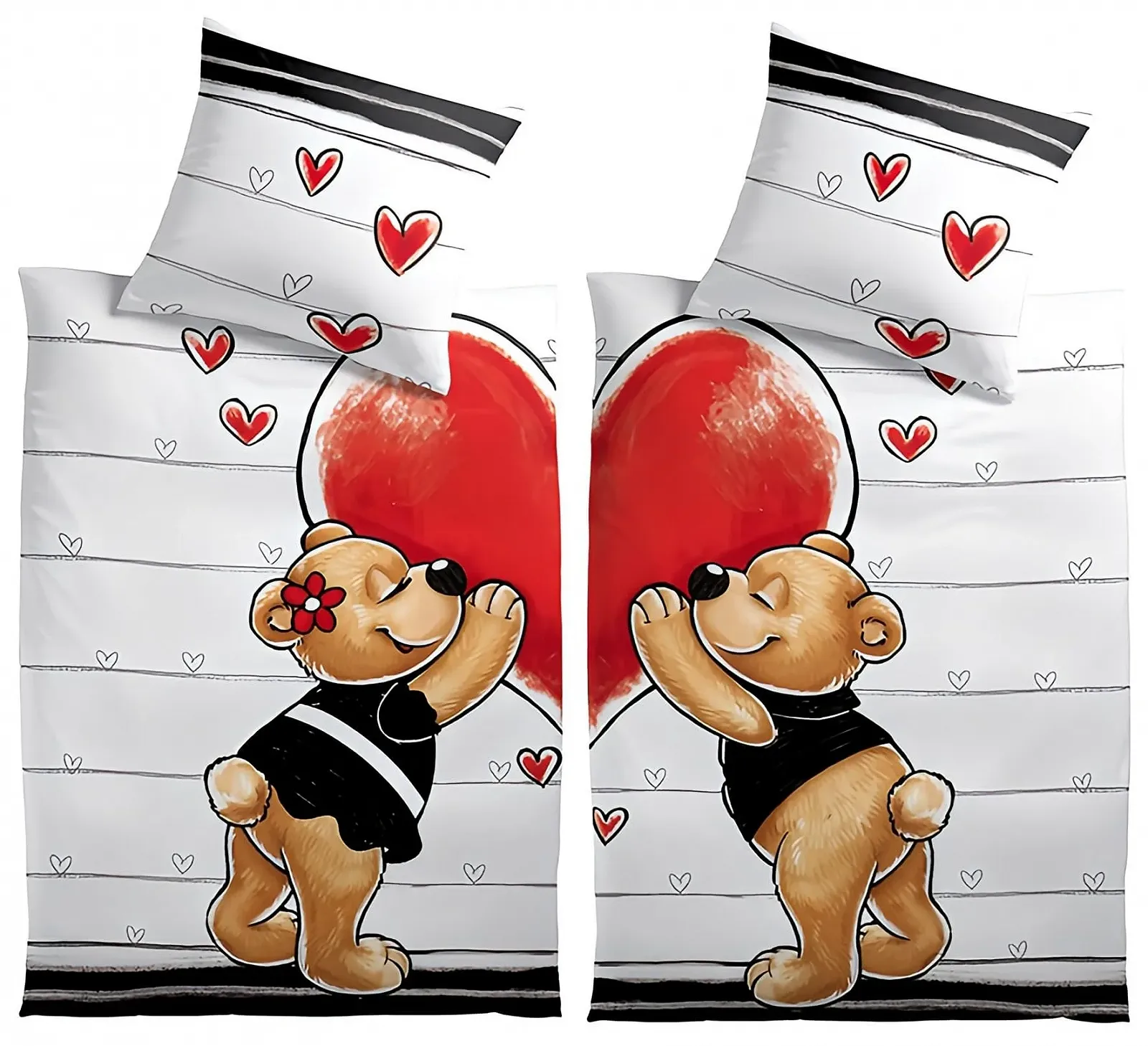 Комплект постільної білизни Leonado Vicenti 4 предмети з ведмедиками та сердечками 2 x 135 x 200 / 2 x 80 x 80 см Білий/Сірий, фото №1