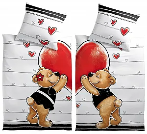 Комплект постільної білизни Leonado Vicenti 4 предмети з ведмедиками та сердечками 2 x 135 x 200 / 2 x 80 x 80 см Білий/Сірий - Фото 1