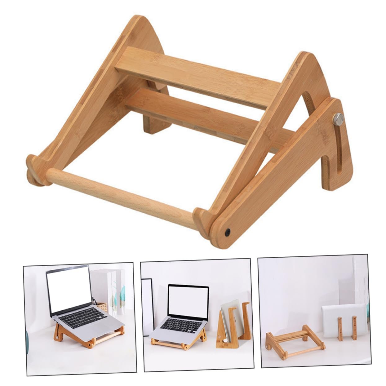 Підставка для ноутбука складана NUOBESTY Дерев'яна, регульована по висоті, ергономічна, стабільна та багатофункціональна як книжкова полиця, фото №5 Підставка для ноутбука складана NUOBESTY Дерев'яна, регульована по висоті, ергономічна, стабільна та багатофункціональна як книжкова полиця, фото №5