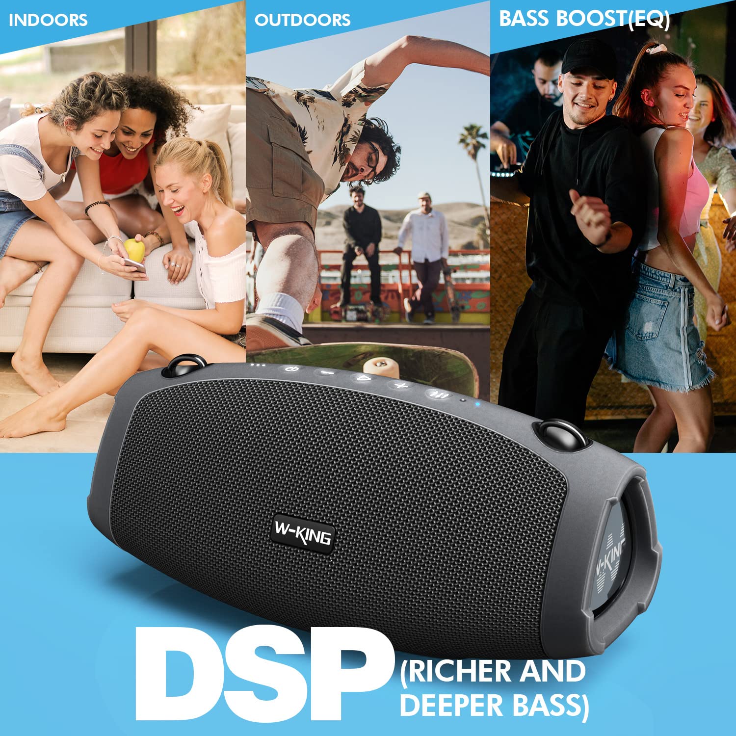 Колонка W-KING Bluetooth Super Bass 70 Вт Bluetooth 5.0 15600 мАг IPX6 чорна, фото №5