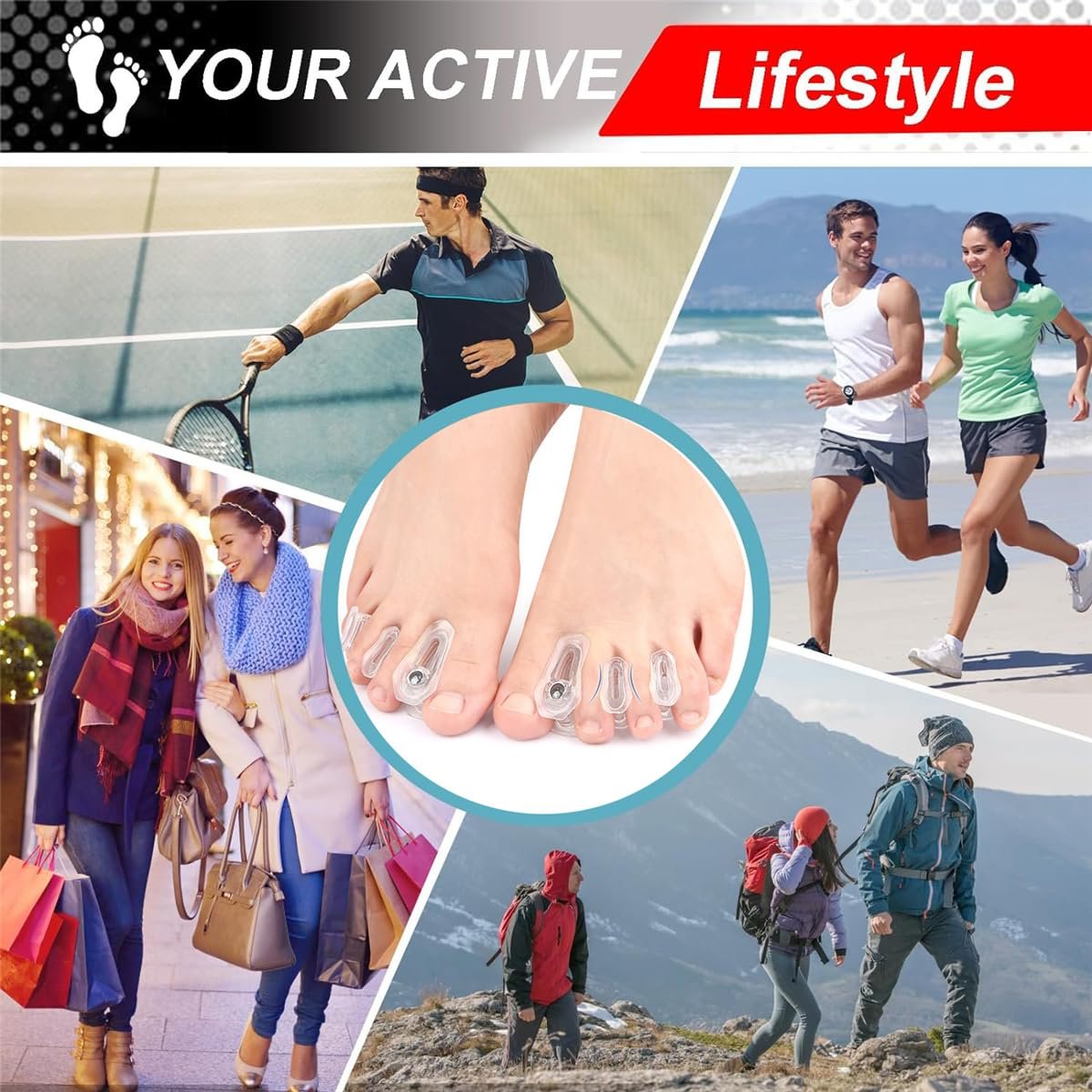 Роздільники для пальців ніг 2 пари, М’які накладки для корекції вальгусної деформації з магнітом, фото №6