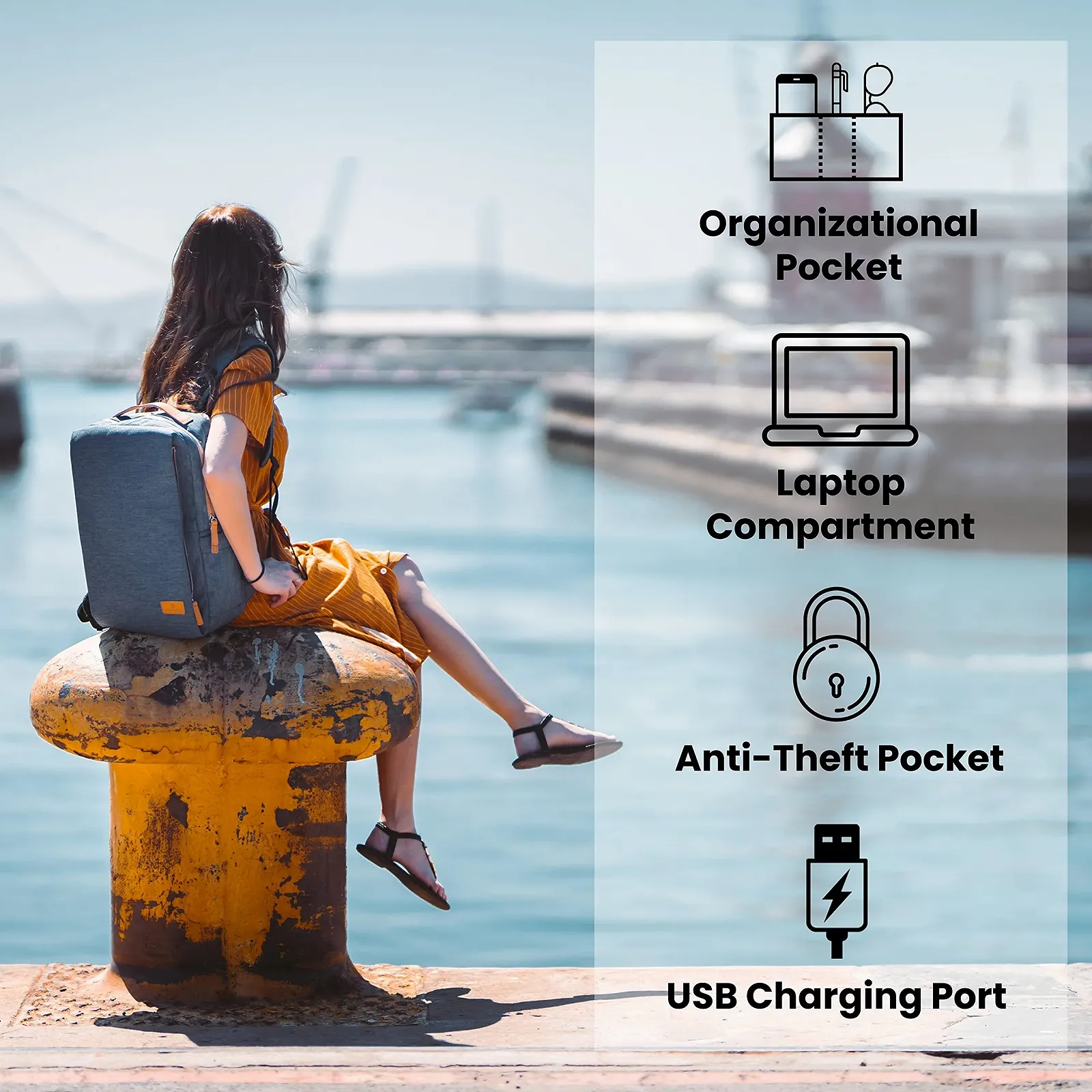 Рюкзак для ноутбука Nordace Siena 15.6 дюймов с USB-портом Водонепроницаемый, фото №3 Рюкзак для ноутбука Nordace Siena 15.6 дюймов с USB-портом Водонепроницаемый, фото №3