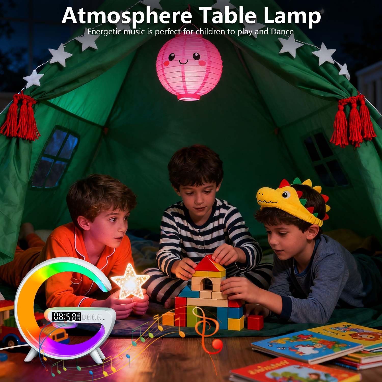 Настільна лампа G-lamp G-series Атмосферна Бездротова зарядка Bluetooth-колонка Будильник, фото №4