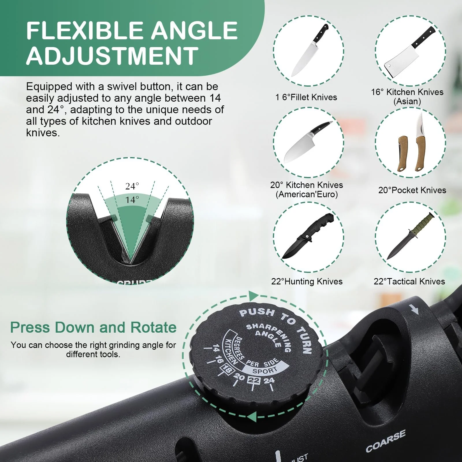 Ручне точило для ножів 4 в 1 Професійне з регульованим кутом, фото №6