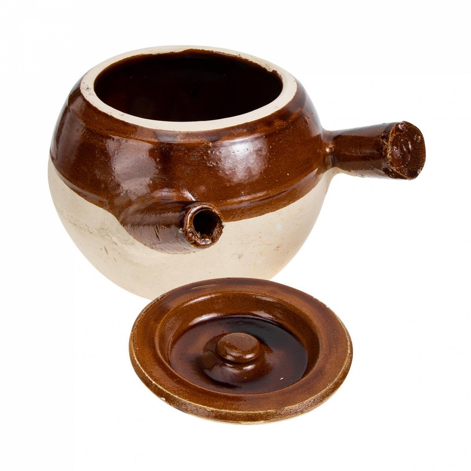 Горшок для приготовления глиняный термостойкий с ручкой для газовых плит, фото №1