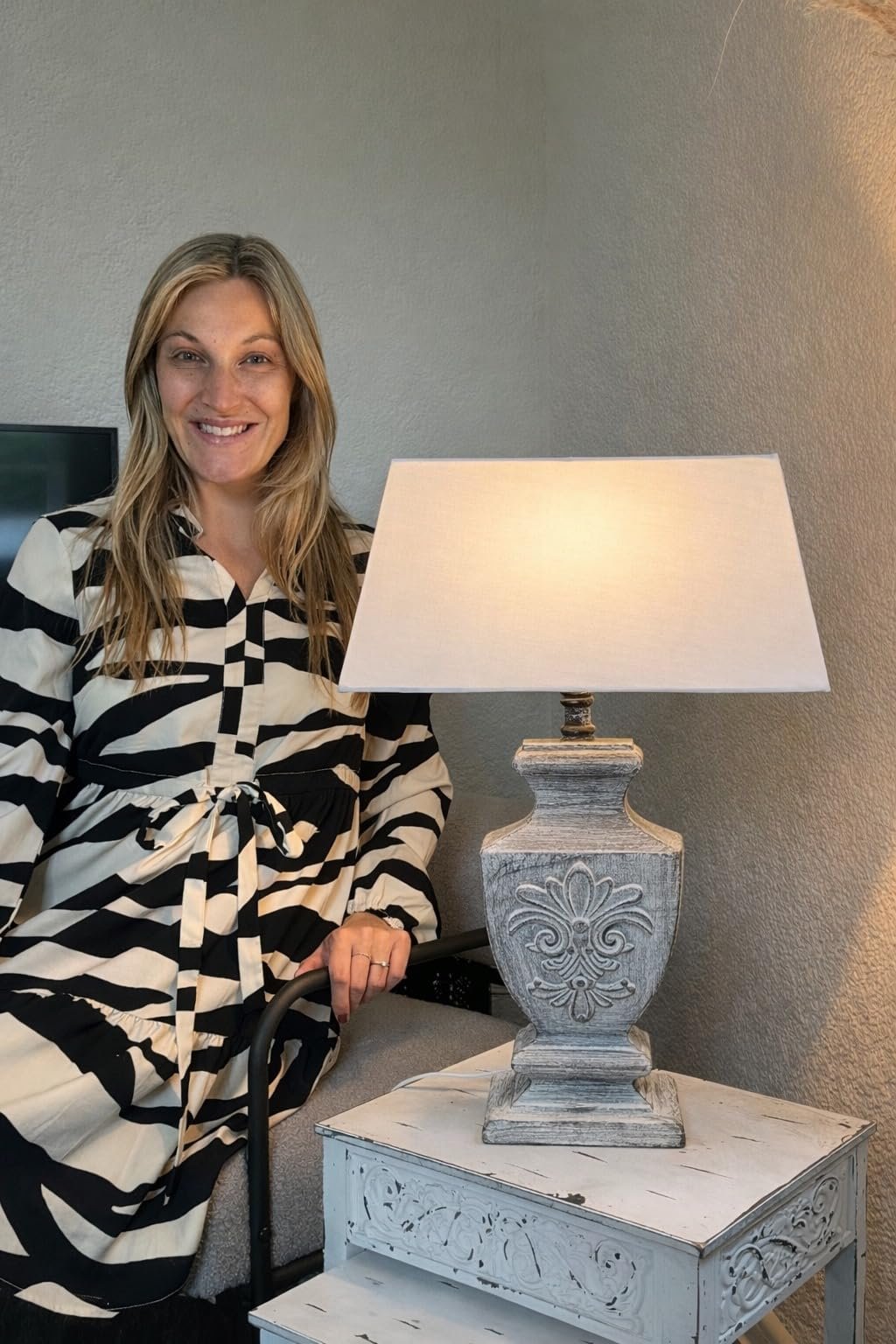 Настільна лампа DRULINE Shabby Chic сіра дерев'яна основа з абажуром 1 x E27 37 x 53 x 17 см, фото №2