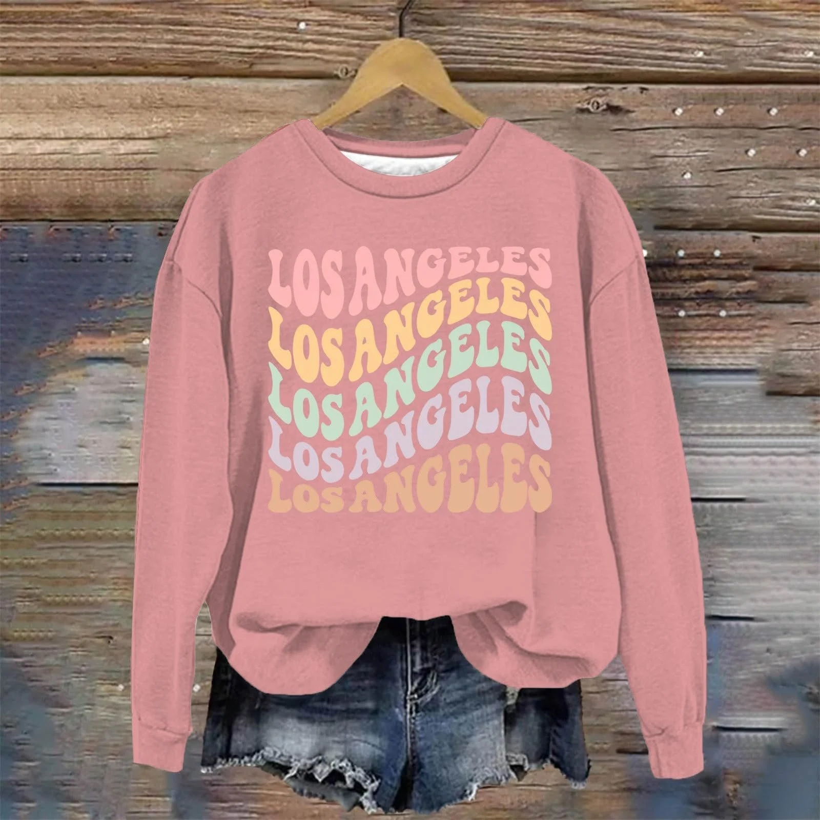 Женский свитшот Los Angeles California с буквенным принтом, графика, круглый вырез горловины, худи в стиле колледжа, повседневный, со спущенными плечами, милый эстетичный, с буквенным принтом, крутой осенний готический Y2K, фото №2
