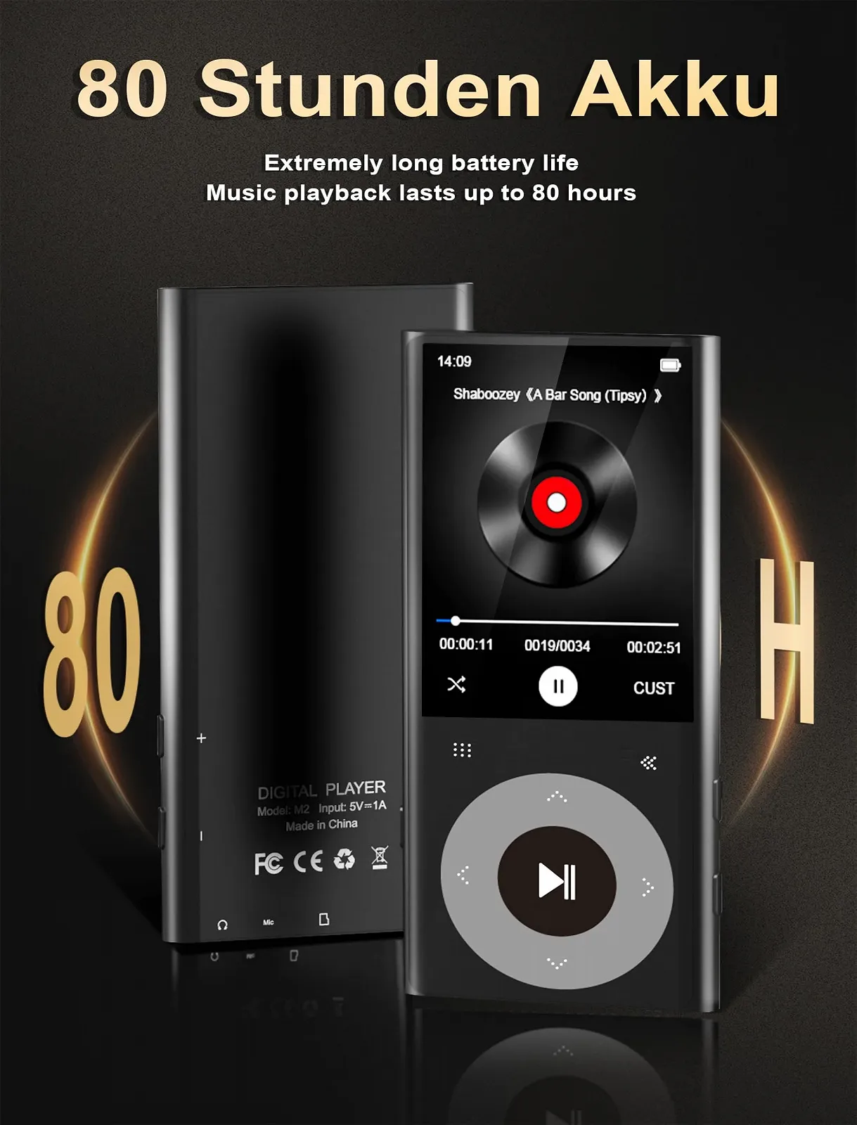 MP3-плеєр 64GB Bluetooth 5.3, 2.4 Дюйми Lossless Hi-Fi Sound, з Навушниками, Динаміком, Функцією Запису Голосу, FM-радіо, E-Book, підтримкою 128GB, для спорту та подорожей, фото №7