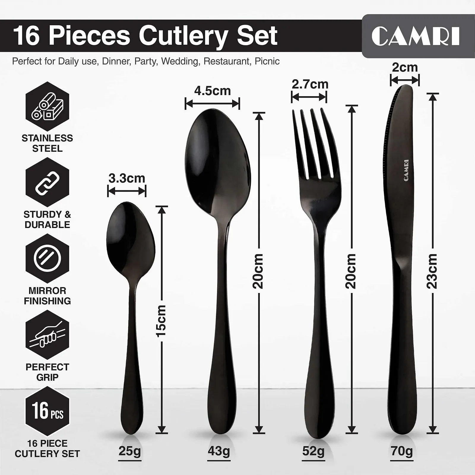 Набір столових приборів CAMRI 16 предметів з нержавіючої сталі, фото №2 Набір столових приборів CAMRI 16 предметів з нержавіючої сталі, фото №2