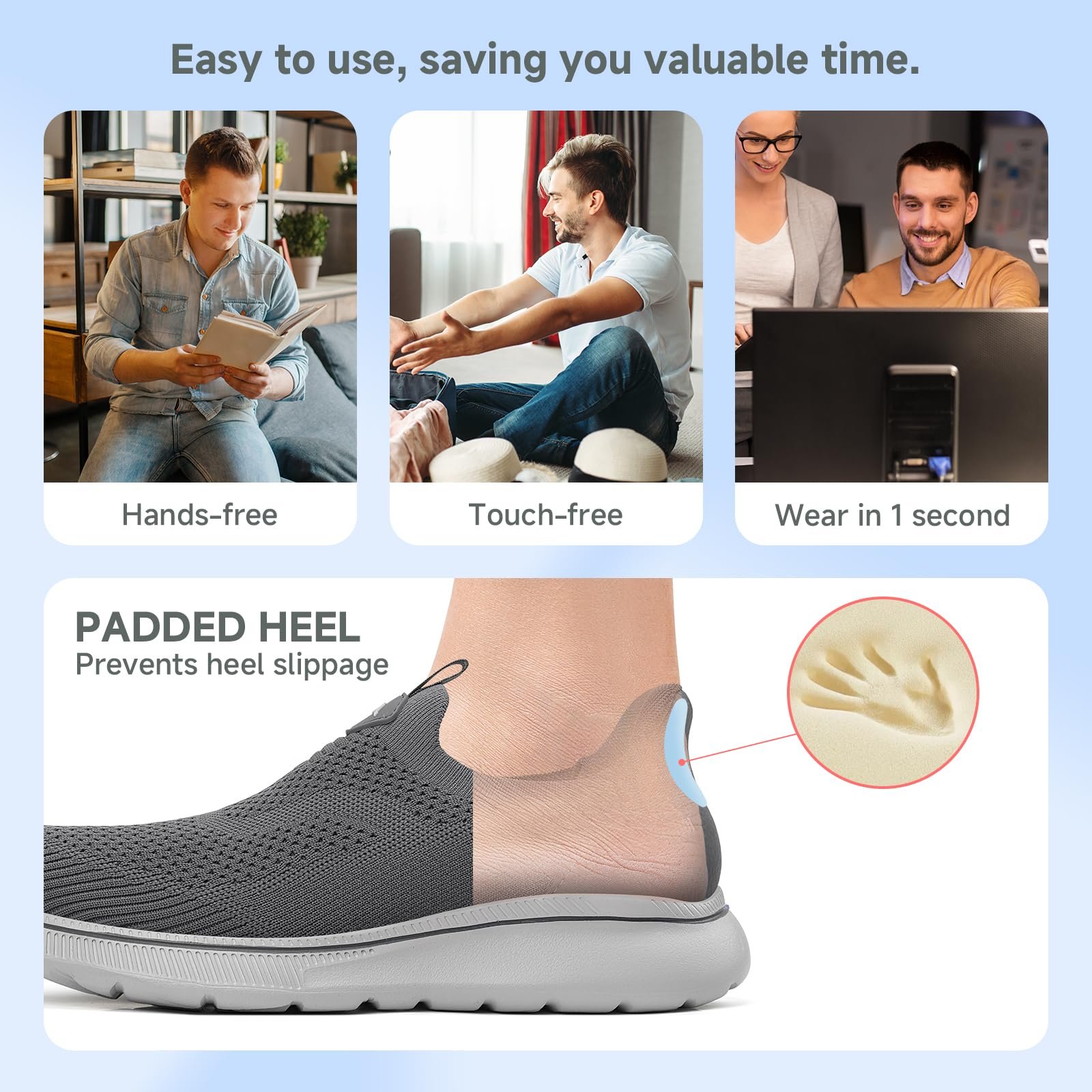 Кроссовки ODCKOI Без шнурков Мужские Сетка Дышащие Легкие Беговые кроссовки Спортивная обувь Удобные кроссовки Легкие кроссовки для бега на открытом воздухе, фото №3