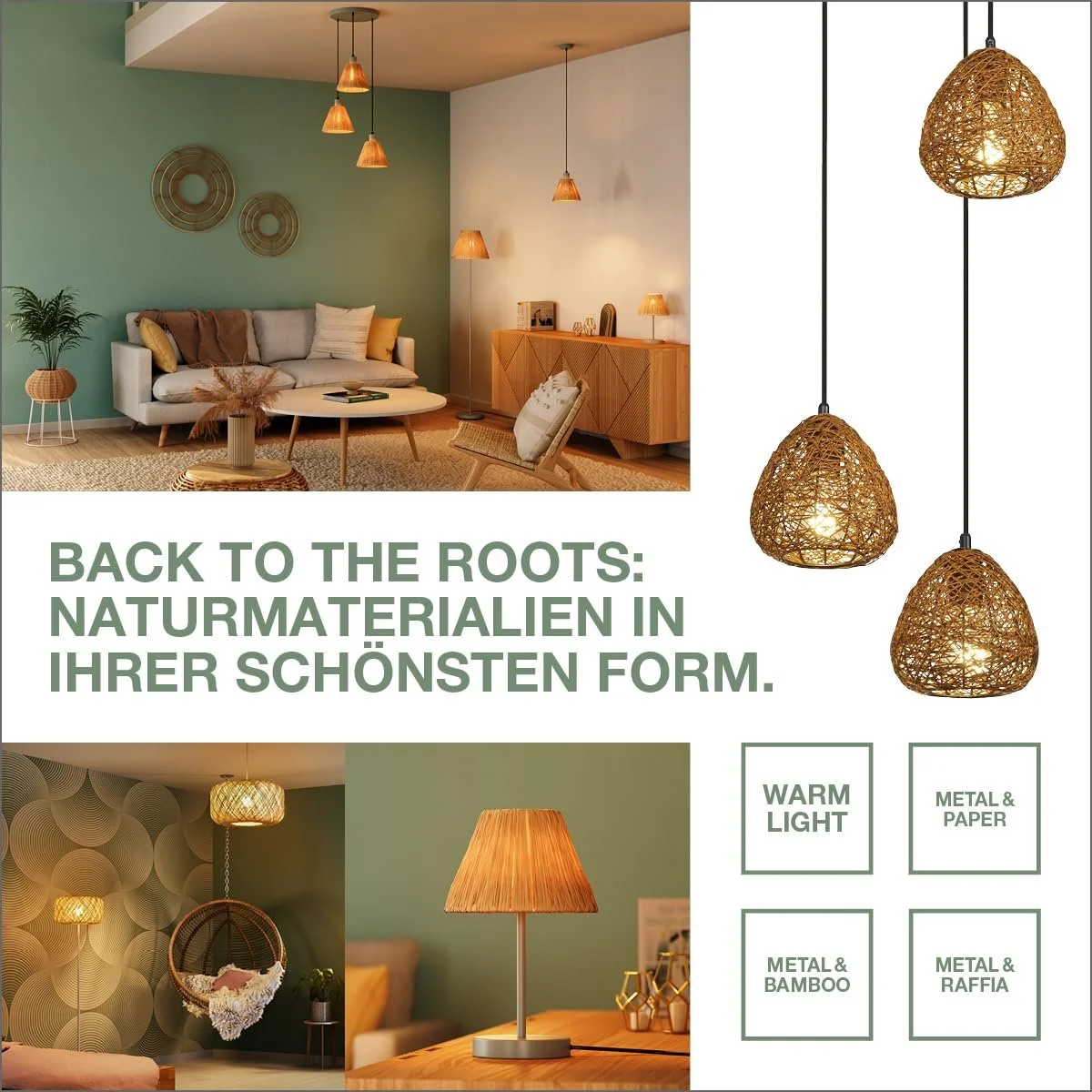 Настольная лампа LEDVANCE Decor Raffia E27 200 мм Зеленая/Коричневая Рафия/Металл, фото №5