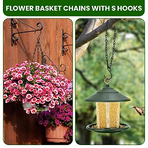 Подвесные цепи для корзин и вазонов с S-образными крючками и карабинами металлические 5 шт Черные synthetic.ua - Фото 1