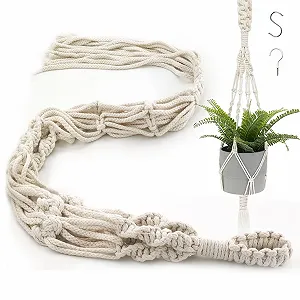 Підвісне макраме-кашпо для рослин Бавовна Бежевий з китицями та гачками - Фото 1