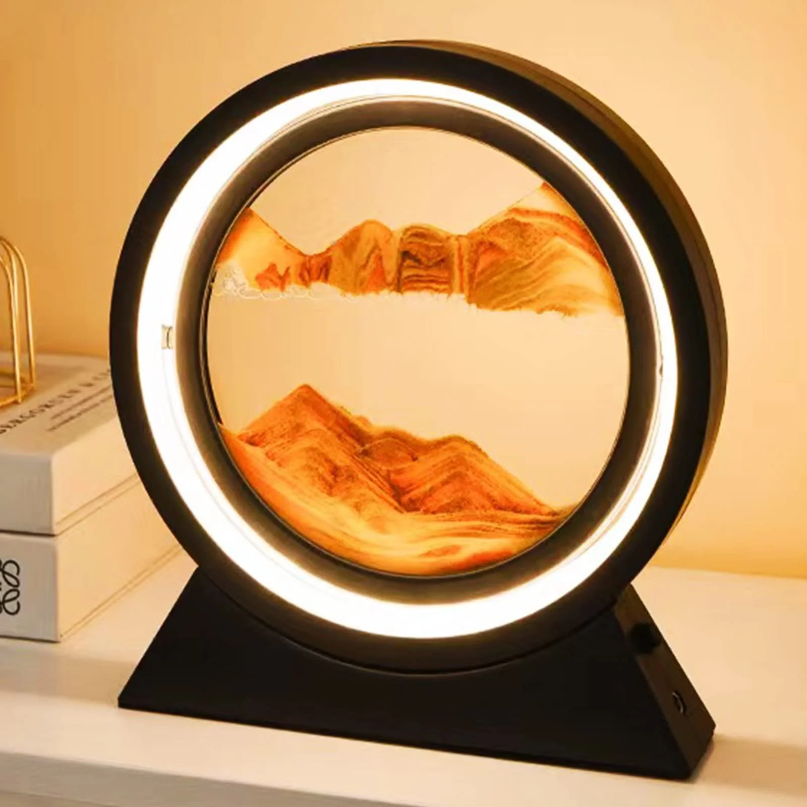 Настільна лампа Neioaas 3D Moving Sand Art 360° Rotating Sandscape Чорний/Жовтий, фото №1