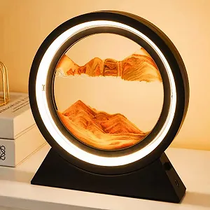 Настільна лампа Neioaas 3D Moving Sand Art 360° Rotating Sandscape Чорний/Жовтий - Фото 1