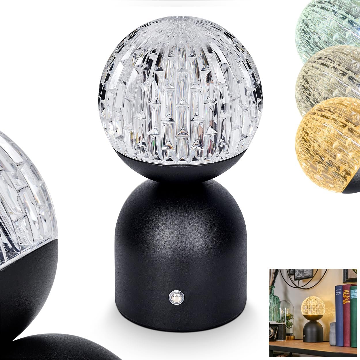 Світлодіодна настільна лампа Yngered метал/пластик акумуляторна 2,5 Вт 243 лм USB-C чорна/прозора, фото №1