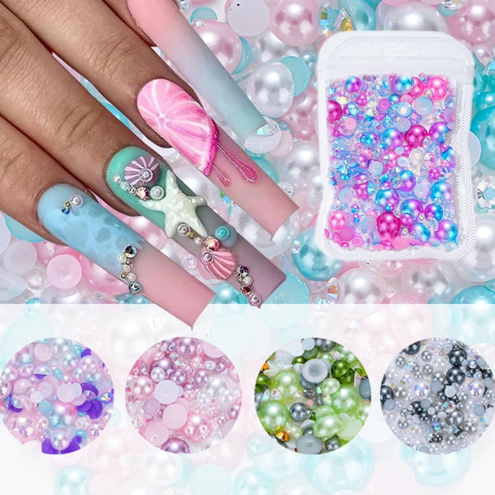 Полукруглые жемчужины для ногтей с плоской обратной стороной, жемчужины для нейл-арта, подвески для ногтей, стразы для ногтей, украшения для нейл-арта, украшения для ногтей, фото №8