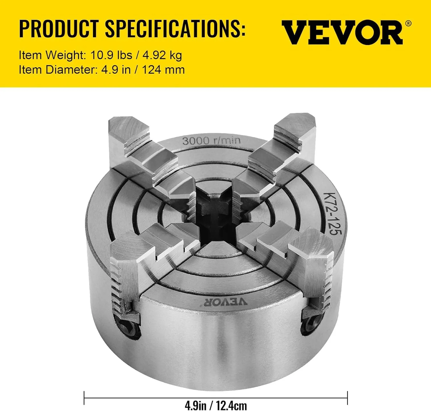 Токарный патрон VEVOR K72-125 125 мм, фото №7