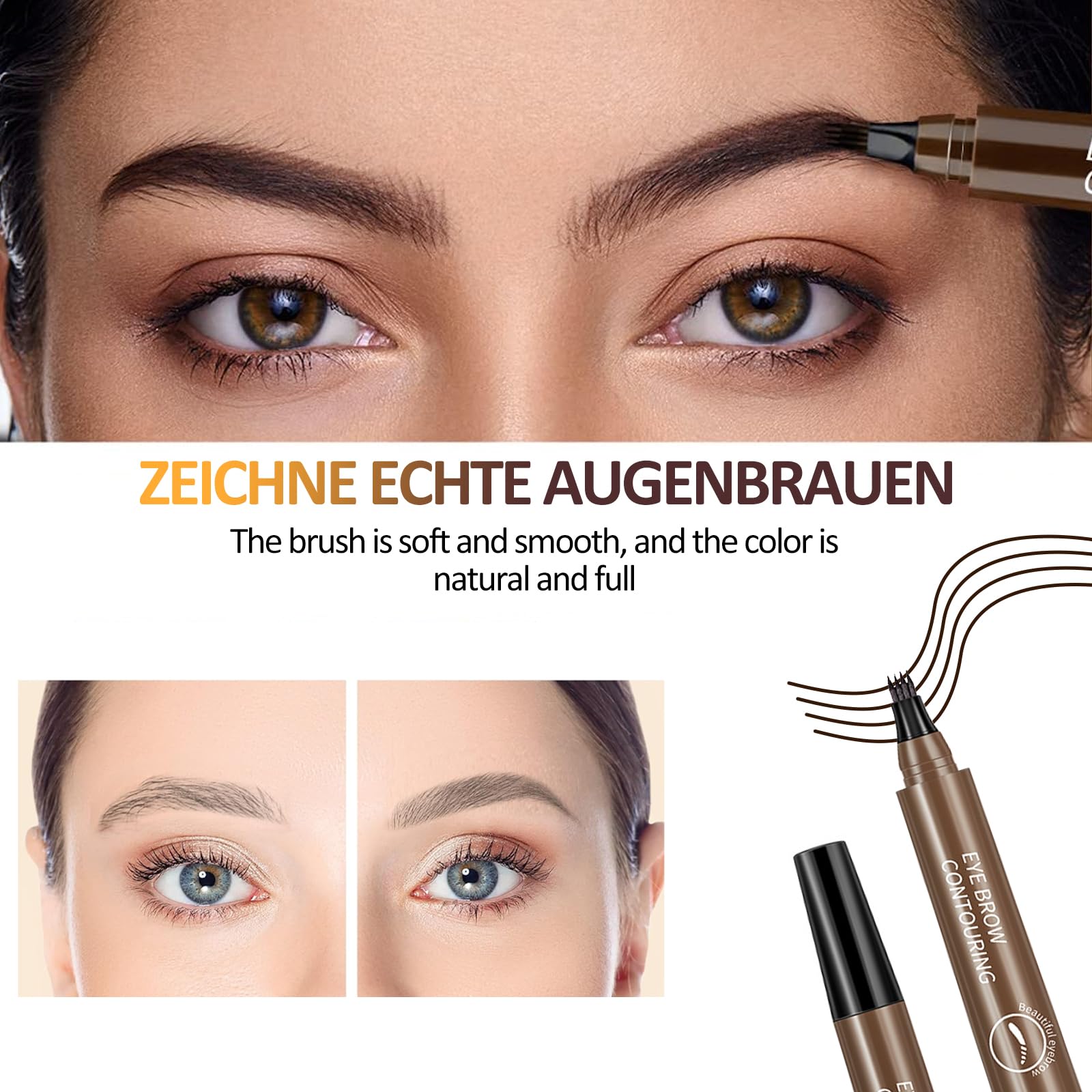 Набір 3 Олівці для брів для Малювання Волосся Водостійкий Microblading Magic 3D 4 Вилки Темно-коричневий Світло-коричневий, фото №6