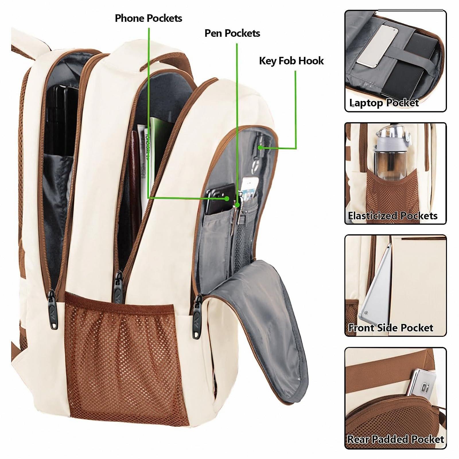 Рюкзак для ноутбука MATEIN Business Laptop Backpack 15.6 Inch з USB-портом водовідштовхувальний Бежево-коричневий, фото №4 Рюкзак для ноутбука MATEIN Business Laptop Backpack 15.6 Inch з USB-портом водовідштовхувальний Бежево-коричневий, фото №4