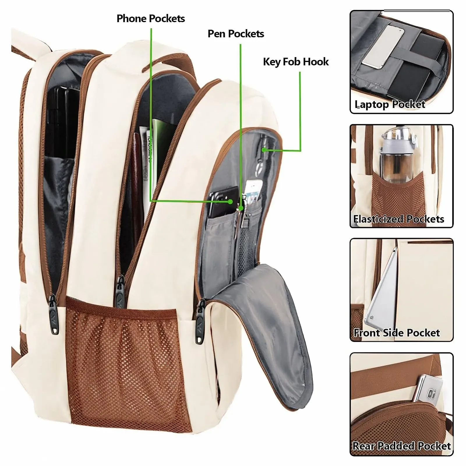 Рюкзак для ноутбука MATEIN Business Laptop Backpack 15.6 Inch с USB-портом водоотталкивающий Бежево-коричневый, фото №4 Рюкзак для ноутбука MATEIN Business Laptop Backpack 15.6 Inch с USB-портом водоотталкивающий Бежево-коричневый, фото №4