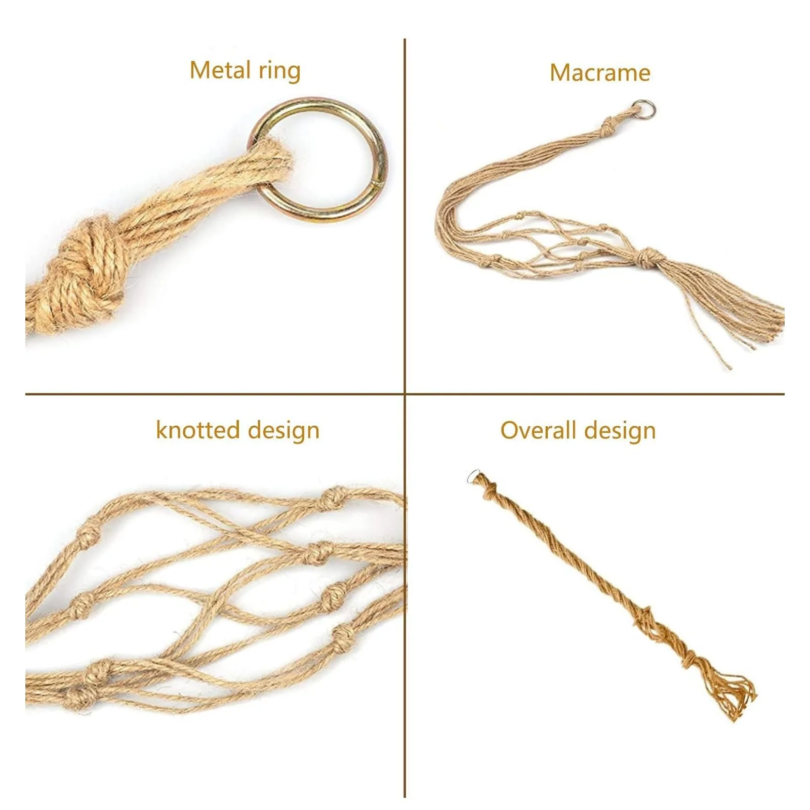 Набір підвісних кошиків WenTigDY 2 шт. макраме 122 см у стилі бохо з бавовни, фото №6